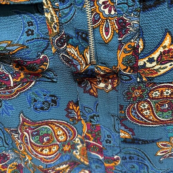 NY‎ Collection Top Size S Teal Printed Half Zip Utility Classic Blouse NWT - Picture 3 of 7